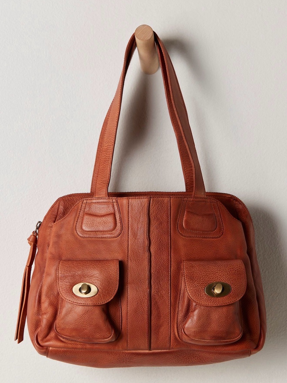 Free People Billie Bowler Bag in Cognac Leather, NWT